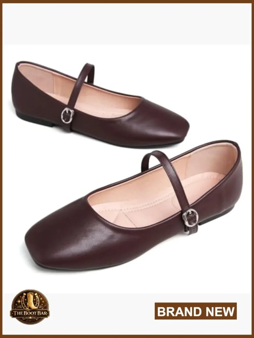 Leather Mary Jane Flats Square Toe Slip On Work Shoes Adjustable Buckle
